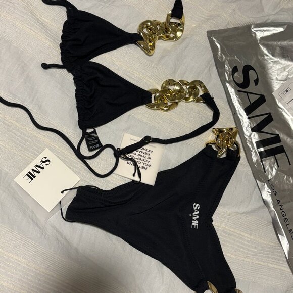 SAME Black and Gold Chain Bathing Suit (Top + Bottom) NWT / Never Worn - Picture 3 of 6